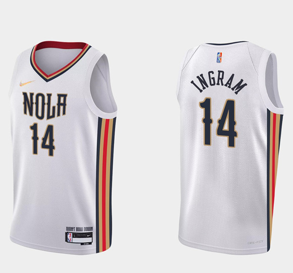 Men's New Orleans Pelicans #14 Brandon Ingram 2021/22 City Edition White 75th Anniversary Stitched Jersey